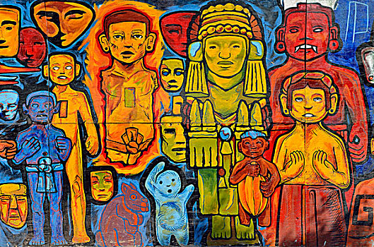 人,面具,涂鸦,绘画,墨西哥城,墨西哥,北美