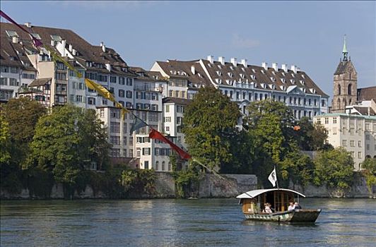 渡轮,莱茵河,堤岸,巴塞尔,瑞士