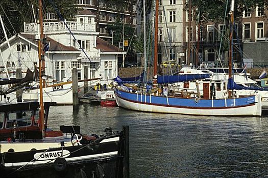 港口,传统,帆船,背影,白宫,鹿特丹,荷兰南部,省,荷兰