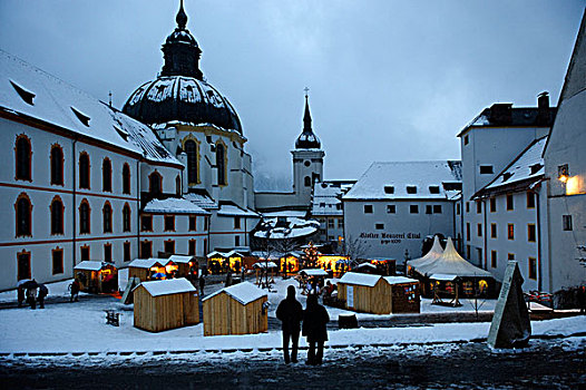 圣诞市场,艾塔,教堂,上巴伐利亚,德国,欧洲
