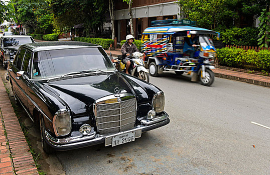 奔驰,老爷车,老挝,号牌,琅勃拉邦,亚洲