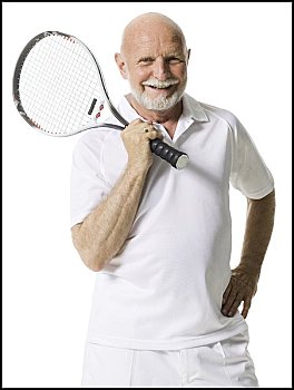 肖像,长者,拿着,网球拍