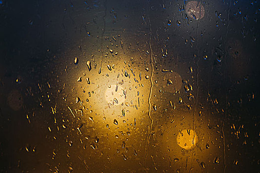 模糊,光亮,蒸汽,窗户,雨滴,深色背景,聚焦