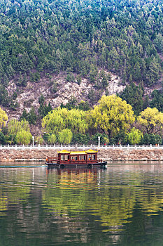 风景,船,河,绿色,东方,山