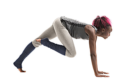 年轻,非洲女人,瑜伽练习,隔绝,白色背景,背景