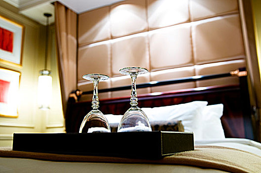 两个,玻璃杯,双人床,浪漫,概念