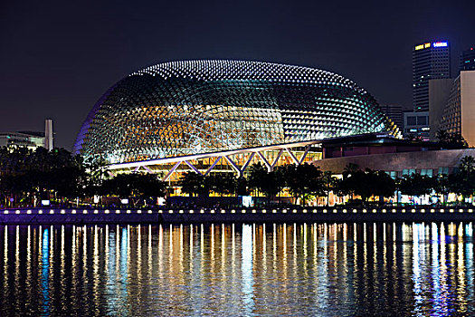 滨海休闲区,剧院,夜晚,码头,湾,新加坡