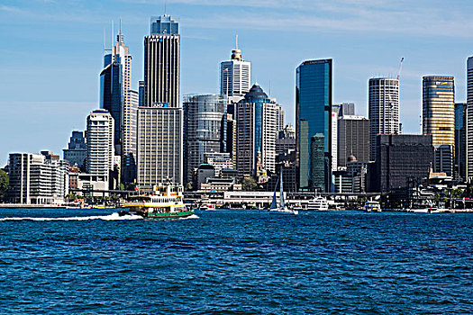 渡船,接近,环形码头,天际线,悉尼,澳大利亚