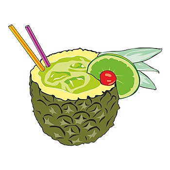 插画,菠萝,鸡尾酒