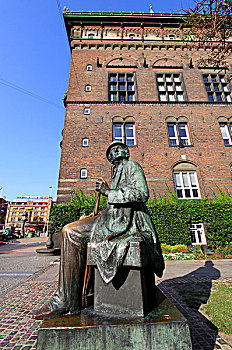 青铜,雕塑,基督教,安徒生,正面,城市,哥本哈根,西兰岛,丹麦,欧洲