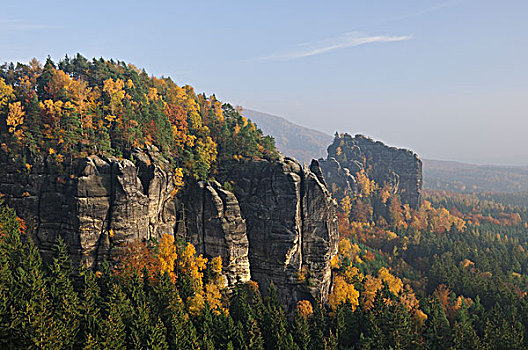 秋日风光,砂岩,山峦,萨克森,德国,欧洲