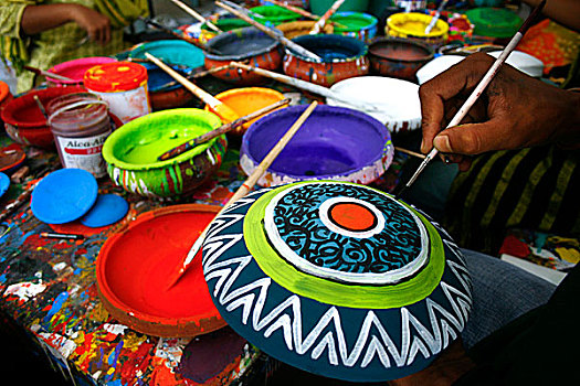 学生,艺术,达卡,大学,描绘,陶器,新年,孟加拉,四月,2008年