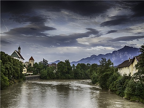 河,历史,教堂,阿尔卑斯山