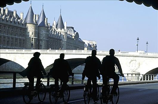 法国,巴黎,星期日,人,自行车,靠近,巴黎古监狱