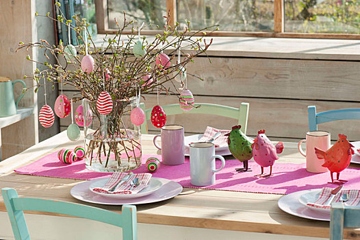 复活节餐桌,冬天,花园,花束,枝条