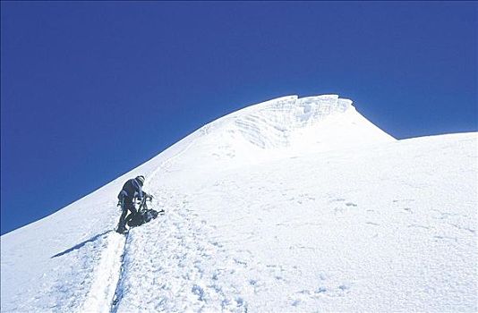 男人,登山者,雪中,冬天,山顶,瑞士,欧洲