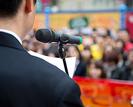 商务,男人,制作,演讲,正面,人群