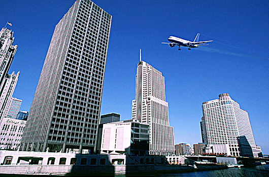 飞机,飞,高处,芝加哥,城市