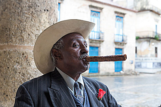 老,古巴,男人,雪茄,广场,哈瓦那,北美