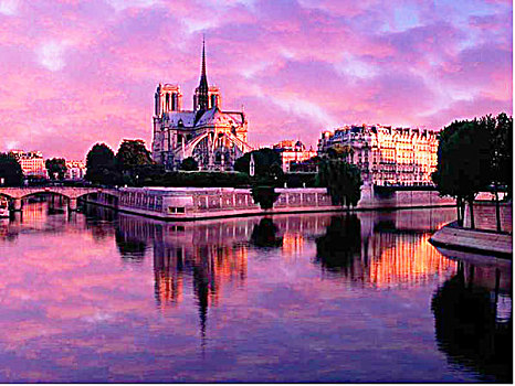 法国巴黎圣母院黄昏