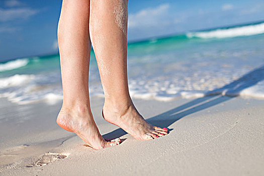 夏天,海滩,休闲,身体部位,概念,特写,女人,腿