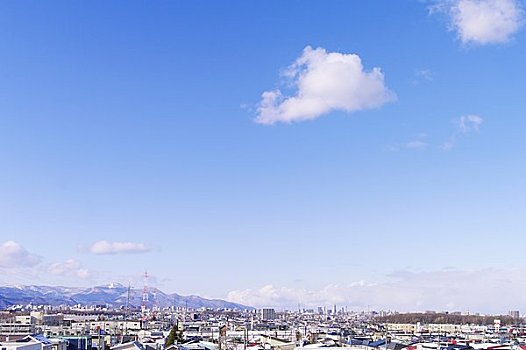 城镇风光,札幌,冬天,蓝天