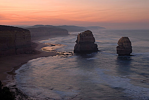 十二门徒岩,晚上,海洋,道路,维多利亚,澳大利亚