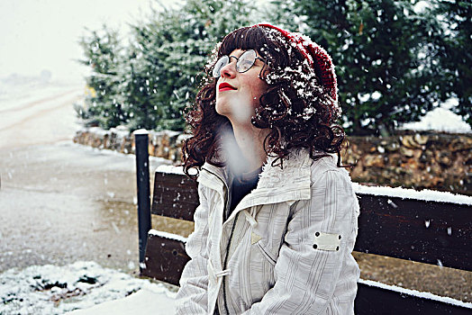 美女,享受,雪,白天