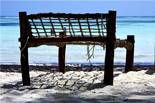 长椅,绳索,海滩,桑给巴尔岛