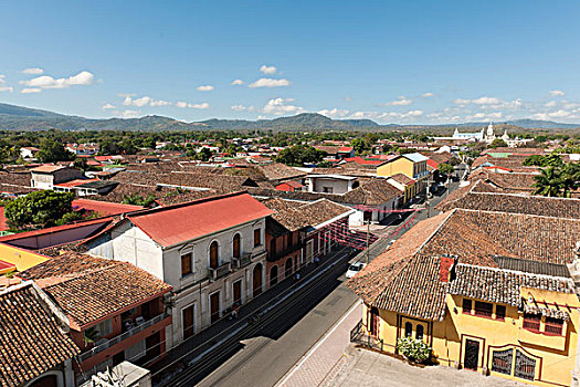 风景,塔,教堂,麦塞德,上方,屋顶,西班牙,堡垒,格拉纳达,尼加拉瓜,中美洲