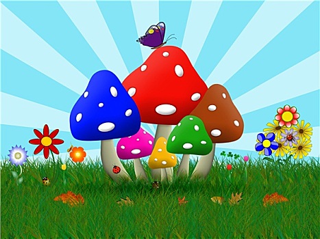 多样,彩色,蘑菇,草