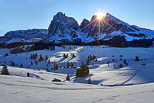 冬天,日出,上方,风景,白云岩,意大利