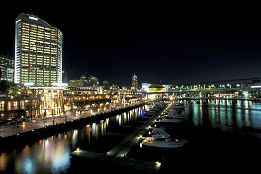 达令港,夜晚,悉尼,澳大利亚