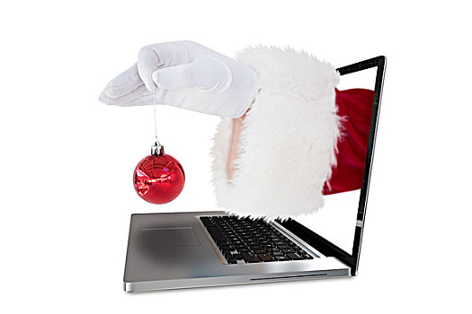 合成效果,图像,圣诞老人,拿着,红色,小玩意,数码照片,信用卡,插入,笔记本电脑,显示屏
