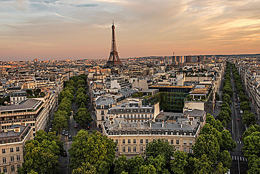 法国,巴黎,地区,埃菲尔铁塔,拱形,晚上