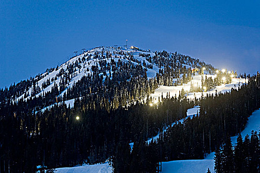 夜晚,滑雪,山,华盛顿,山谷,温哥华岛,不列颠哥伦比亚省,加拿大