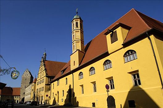旅店,标识,正面,教堂,神圣,丁克尔斯比尔,巴伐利亚,德国