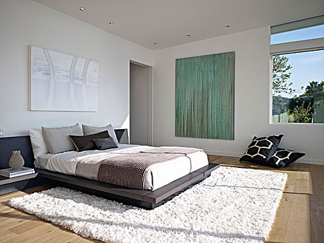 平台式床,现代艺术,卧室,房子,空气,加利福尼亚,美国