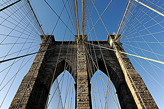 布鲁克林大桥,特写,风景,桥,码头,曼哈顿,纽约,美国,北美