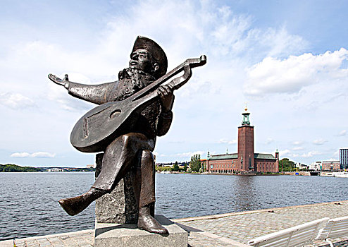 雕塑,正面,斯德哥尔摩,市政厅,斯德哥尔摩县,瑞典,欧洲