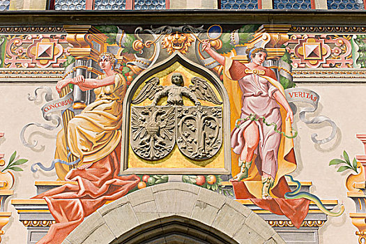 老市政厅,壁画,文字,和谐,巴登符腾堡,德国南部,欧洲