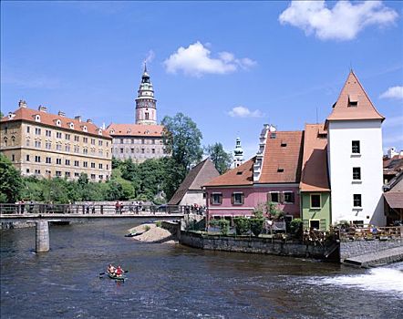 城镇景色,伏尔塔瓦河,捷克,克鲁姆洛夫,南,波希米亚,捷克共和国