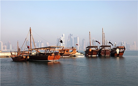 传统,阿拉伯,独桅三角帆船,多哈,卡塔尔