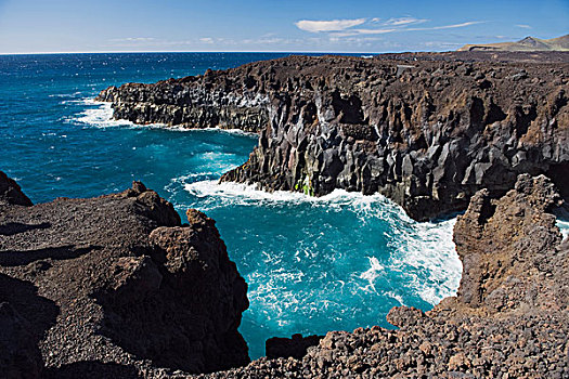 海浪,岩石,海岸,火山地貌,蒂玛法雅国家公园,兰索罗特岛,加纳利群岛,西班牙,欧洲