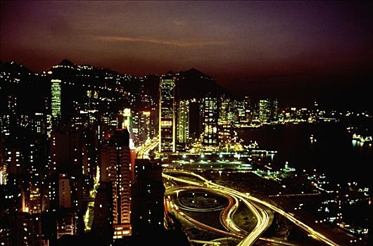 俯拍,夜晚,铜锣湾,香港