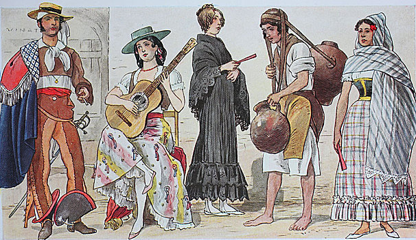 衣服,时尚,中美洲,墨西哥,早,19世纪,插画,北美