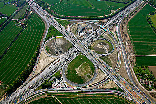 航拍,三叶草,高速公路,重建,十字架,连通,区域,北莱茵威斯特伐利亚,德国,欧洲