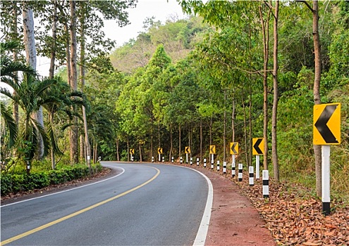 乡村,道路,警告,弯曲,路标