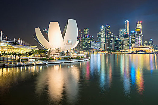 艺术,科学博物馆,市区,中心,金融区,夜晚,新加坡,亚洲
