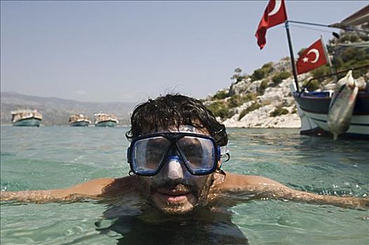 男人,戴着,护目镜,水中,土耳其